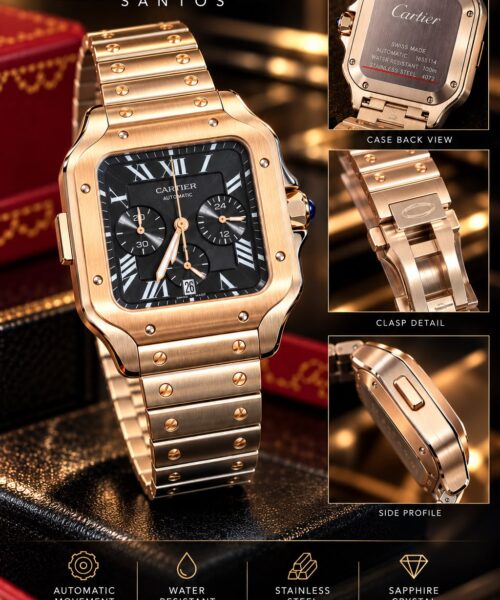Cartier Santos Rose Gold Black Dial
