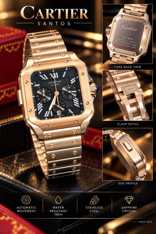 Cartier Santos Rose Gold Black Dial