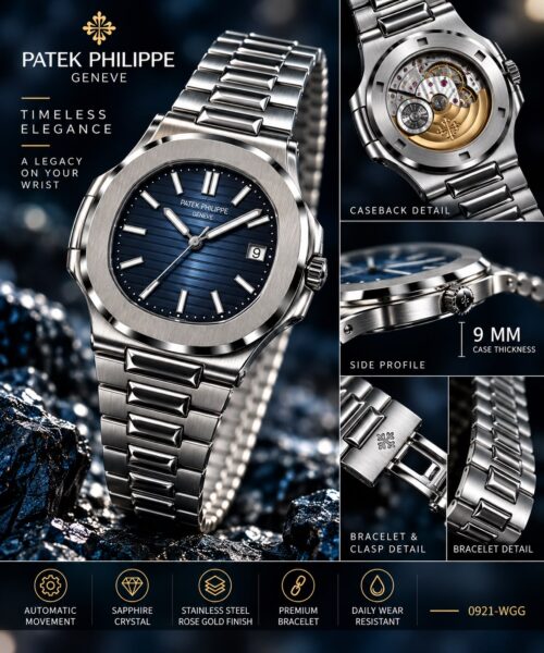 Patek Philippe Nautilus Blue Dial Silver Watch