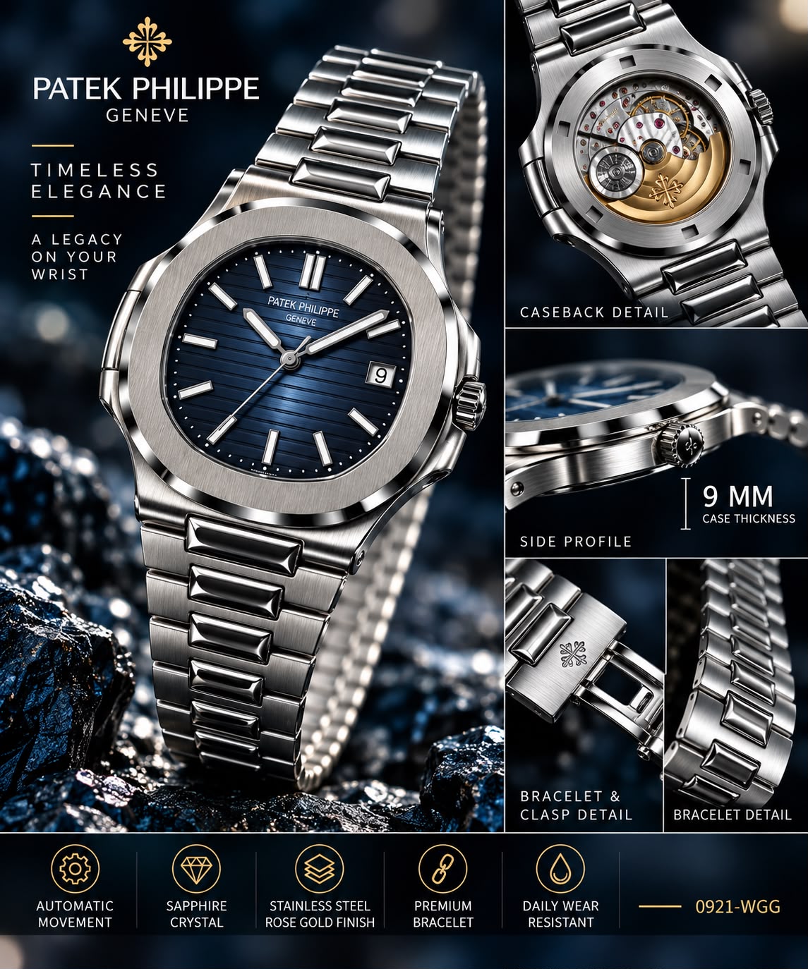 Patek Philippe Nautilus Blue Dial Silver Watch